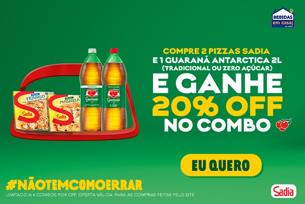 Ambev - 20% de desconto no combo Guaraná 2L + Pizza Sadia 03/10 a 09/10